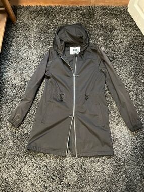 Kyodan Black Hooded Long Raincoat with Zip